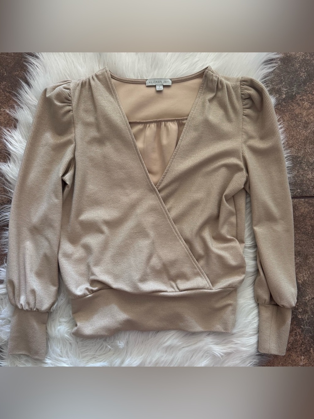 Allison Joy Beige Wrap-Style V-Neck Pullover